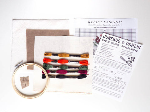 Junebug and Darlin Cross Stitch Kit Resist Fascism