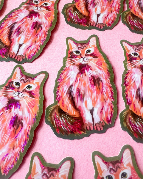 Katie Daisy Sticker Pink Glitter Kitty