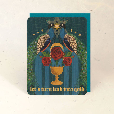 Little Gold Fox Wood Card Alchemical Peacocks