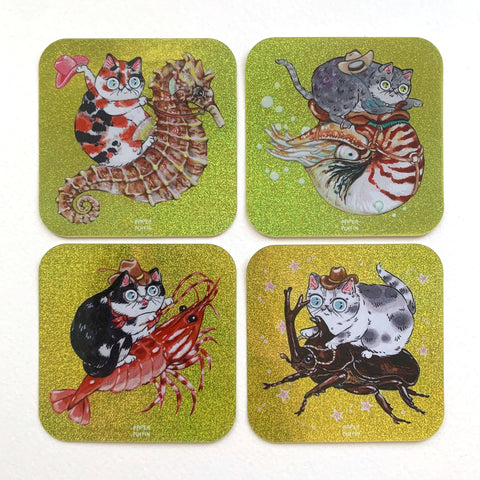 Paper Puffin Glitter Sticker Cowboy Cat Seahorse