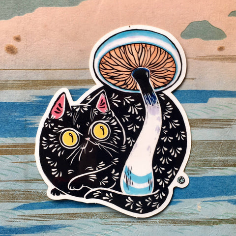 Paper Puffin Sticker Black Cat Mushroom