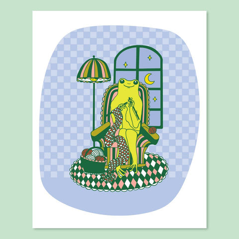 The Good Twin 8 x 10 Print Knitting Frog