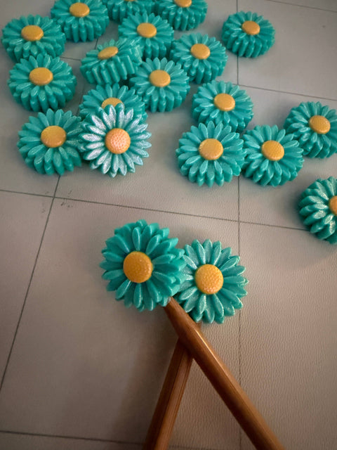 Knitting is Metal Needle Stoppers Teal Boho Flower