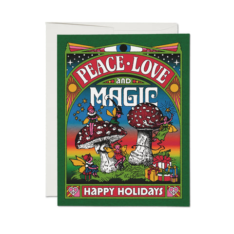 Red Cap Card Peace Love Magic