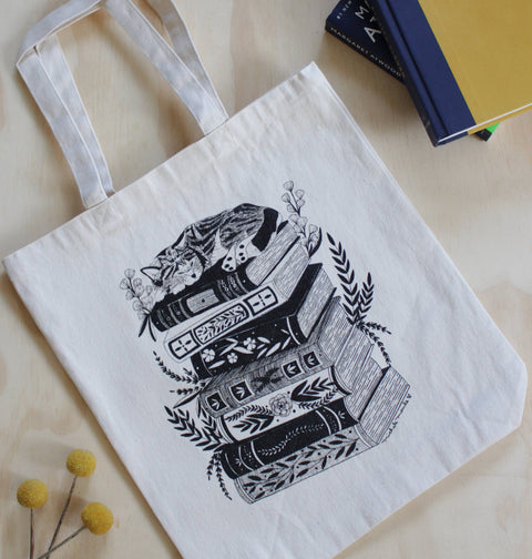 michele maule Canvas Tote Bag Cat on Books