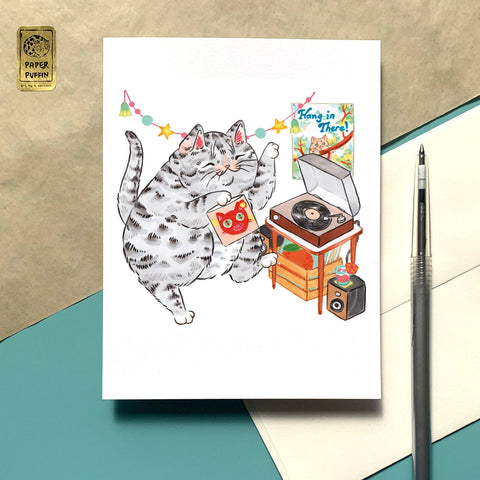 Paper Puffin Card Vinyl Vibes Dancing Cat