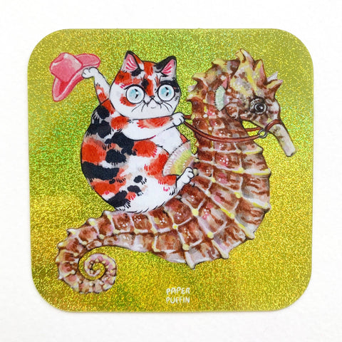 Paper Puffin Glitter Sticker Cowboy Cat Seahorse