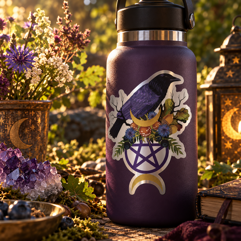 Little Gold Fox Designs Matte Mirror Sticker Pentacle Raven