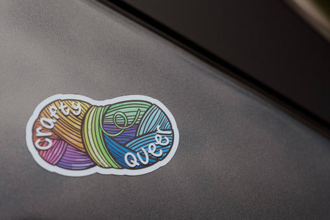 Wander Free and Queer Vinyl Sticker Crafty Queer Rainbow Yarn