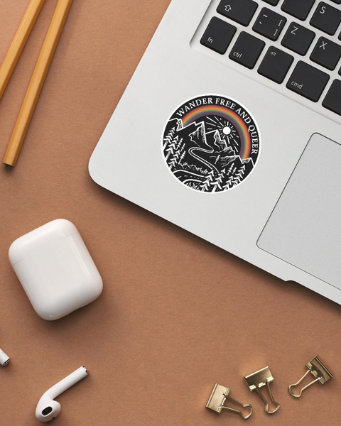 Wander Free and Queer Vinyl Sticker LGBTQ Pride