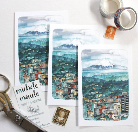 michele maule Postcard Mt Hood Over Portland