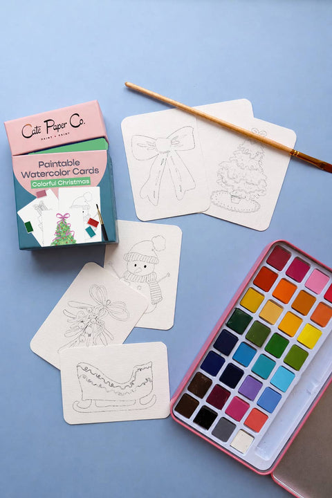 Cate Paper Co. Paintable Watercolor Card Deck - Colorful Christmas