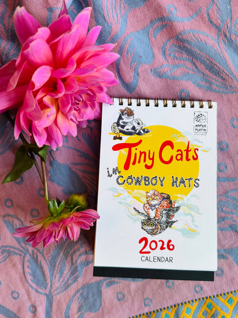 Paper Puffin 2026 Calendar Tiny Cats in Cowboy Hats 