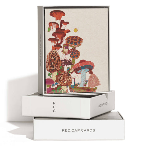 Red Cap Frog and Fungi greeting card