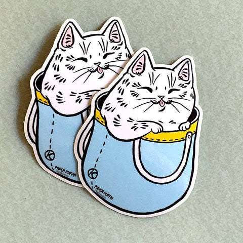Paper Puffin Sticker Cat in Bag