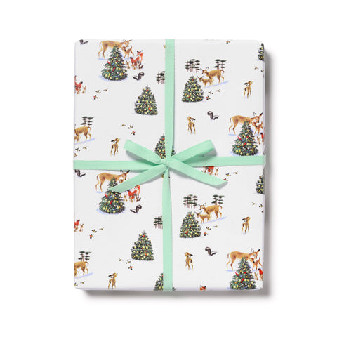 Red Cap Cards Wrapping Paper Forest Christmas
