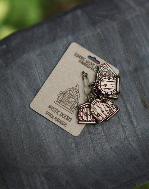 Sunrise Grove Stitch Markers Cherry Wood Fairy & Gnome Door