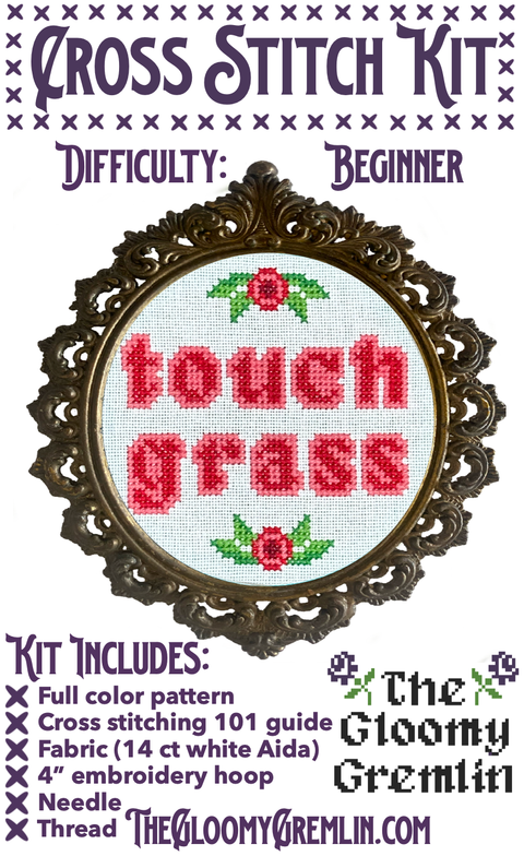 The Gloomy Gremlin Cross Stitch Kit Touch Grass