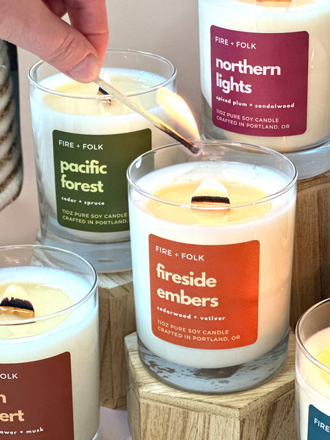FIRE and FOLK Vanilla Bourbon Wood Wick Soy Candle