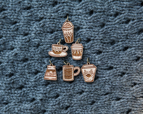 Sunrise Grove Stitch Markers Cherry Wood Coffee Cup