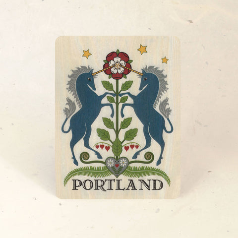 Little Gold Fox Wood Postcard Portland Rampant Unicorn