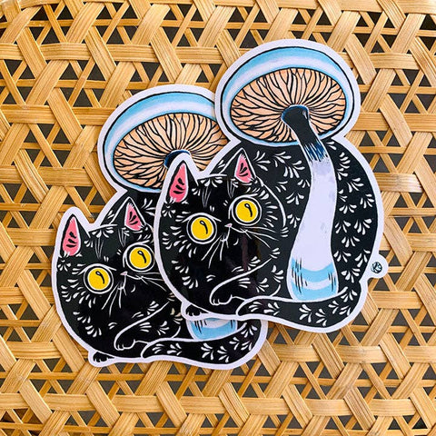 Paper Puffin Sticker Black Cat Mushroom