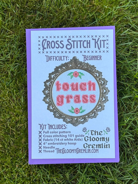 The Gloomy Gremlin Cross Stitch Kit Touch Grass