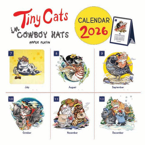 Paper Puffin 2026 Calendar Tiny Cats in Cowboy Hats 
