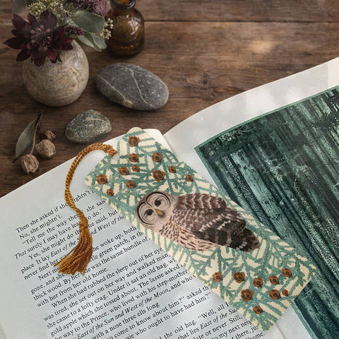 Little Gold Fox Designs Bookmark with Tassel Barred Owl