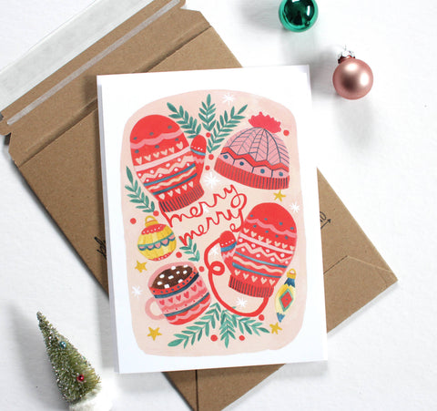 michele maule Holiday Card Merry Merry Mittens
