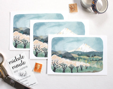 michele maule Postcard Mt Hood Cherry Blossoms