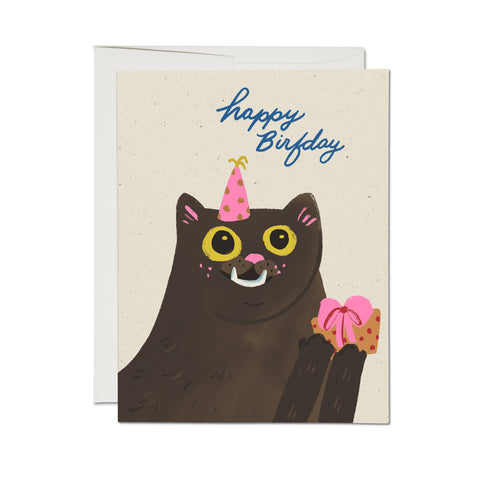 Red Cap Card Birfday Cat