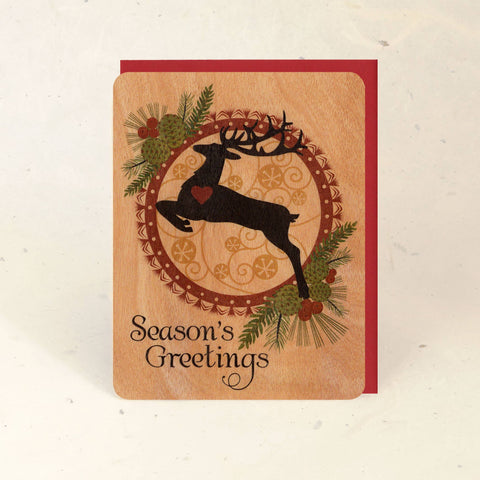 Little Gold Fox Wood Card Yule Stag
