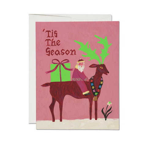 Red Cap Card Santa and Reindeer