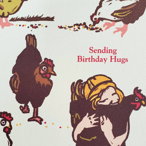 Little Green Card Birthday Hug Chicken