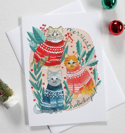 michele maule Holiday Card Merriest Holiday Cats