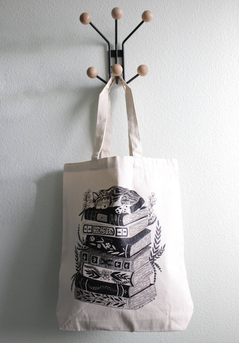 michele maule Canvas Tote Bag Cat on Books