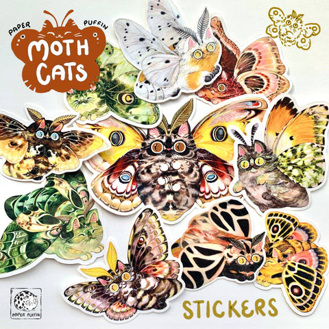Paper Puffin Sticker Moth Cat Big Eyes