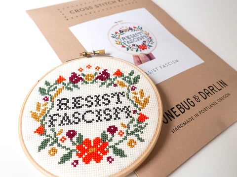 Junebug and Darlin Cross Stitch Kit Resist Fascism