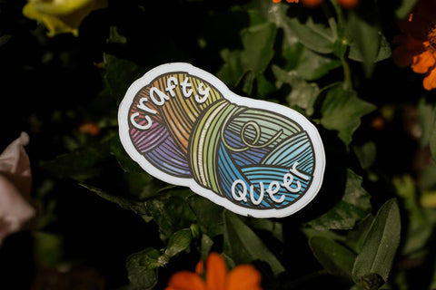 Wander Free and Queer Vinyl Sticker Crafty Queer Rainbow Yarn