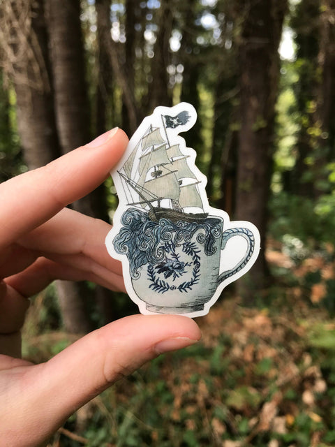 Lizzy Gass Sticker Pirate Ship in a Stormy Teacup