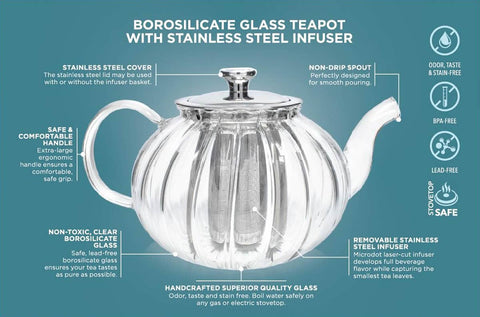 Teabloom Vienna Glass Teapot With Removable Infuser