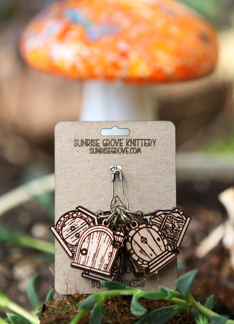 Sunrise Grove Stitch Markers Cherry Wood Fairy & Gnome Door
