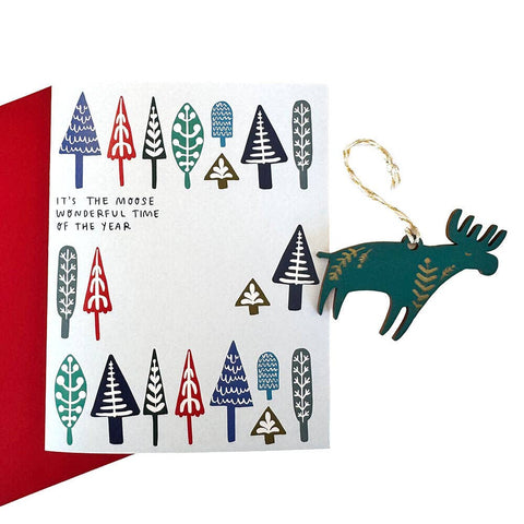 SnowMade Moose Ornament w/Card Moose Wonderful Time of the Year