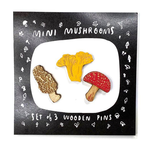 SnowMade Wooden Pins Mini Mushroom Set of 3