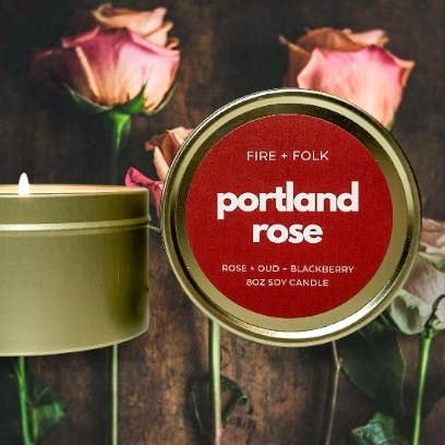 Fire + Folk 8oz Wood Wick Candle Portland Rose