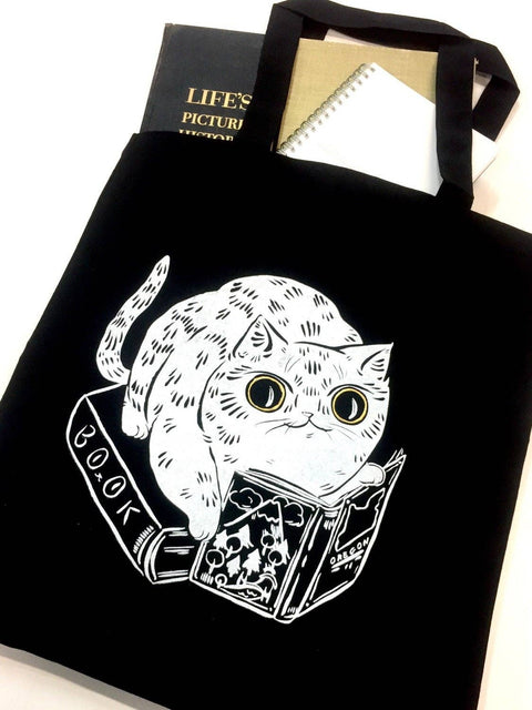 Paper Puffin Book Cat Tote Bag