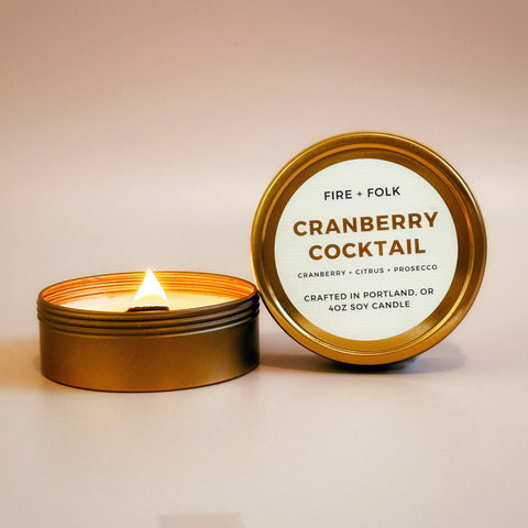 FIRE and FOLK Cranberry Cocktail Wood Wick Soy Candle Tin
