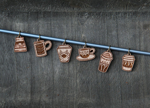 Sunrise Grove Stitch Markers Cherry Wood Coffee Cup
