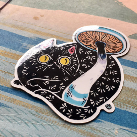 Paper Puffin Sticker Black Cat Mushroom